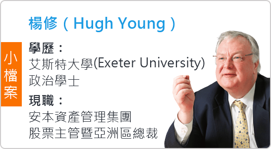 楊修(Hungh Young)。學歷:艾斯特大學(Exeter University)政治學士。現職:安本資產管理集團 股票主管暨亞洲區總裁。